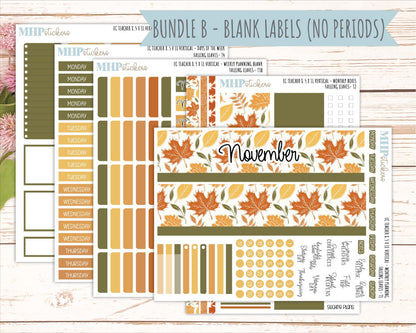 NOVEMBER Stickers for EC Teacher Lesson Planner - Vertical Layout. 2026 Collection "Falling Leaves" || ECTV