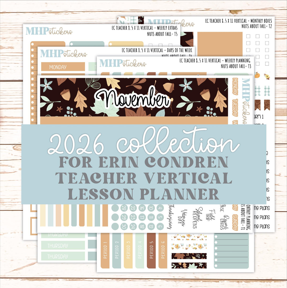 NOVEMBER Stickers for EC Teacher Lesson Planner - Vertical Layout. 2026 Collection "Nuts About Fall" || ECTV