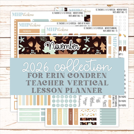 NOVEMBER Stickers for EC Teacher Lesson Planner - Vertical Layout. 2026 Collection "Nuts About Fall" || ECTV