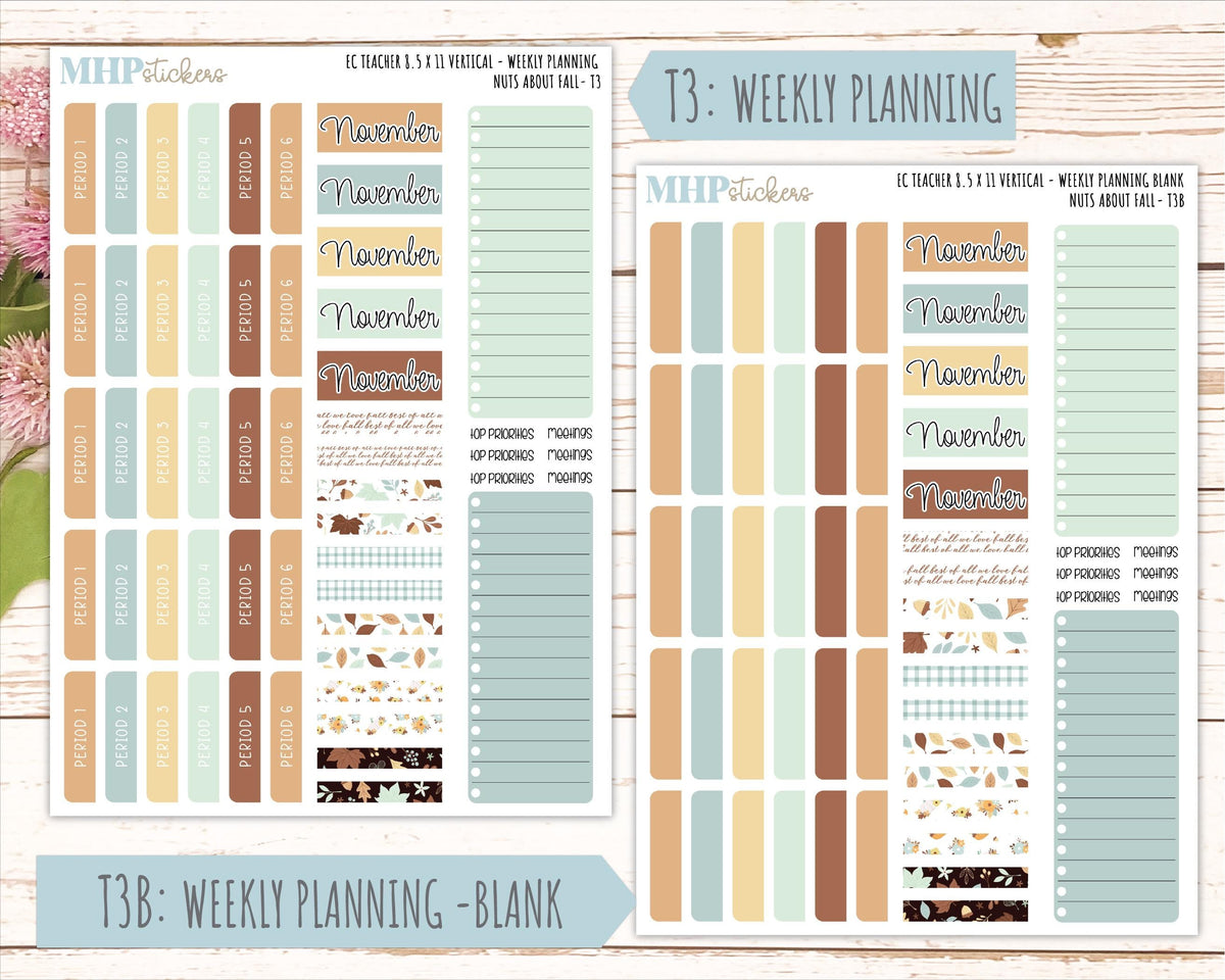 NOVEMBER Stickers for EC Teacher Lesson Planner - Vertical Layout. 2026 Collection "Nuts About Fall" || ECTV