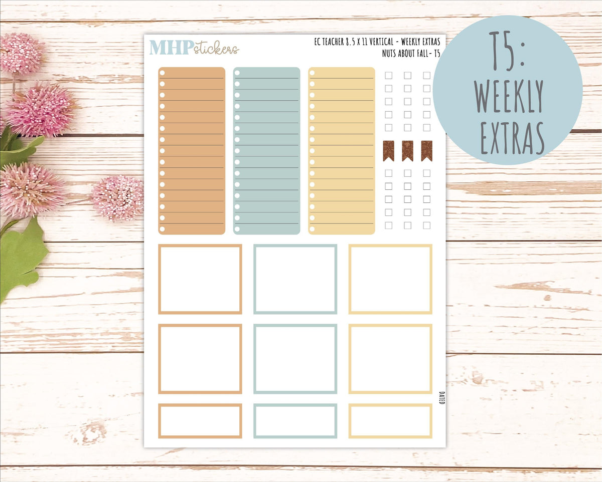 NOVEMBER Stickers for EC Teacher Lesson Planner - Vertical Layout. 2026 Collection "Nuts About Fall" || ECTV