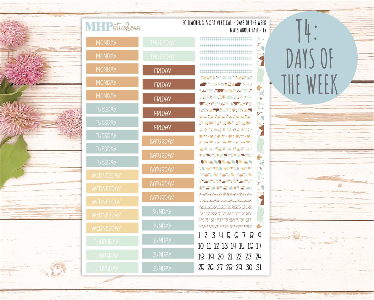 NOVEMBER Stickers for EC Teacher Lesson Planner - Vertical Layout. 2026 Collection "Nuts About Fall" || ECTV