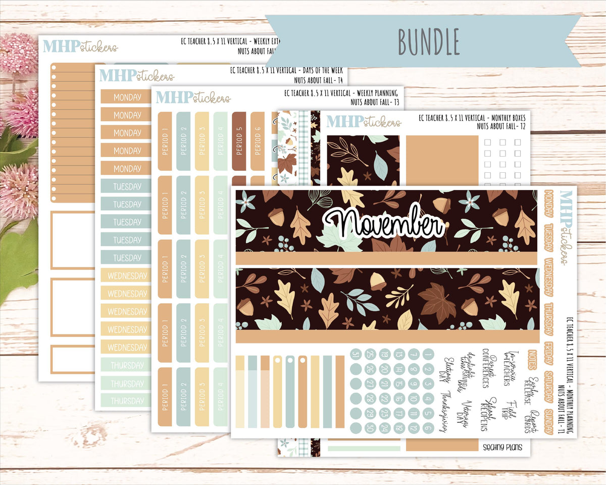 NOVEMBER Stickers for EC Teacher Lesson Planner - Vertical Layout. 2026 Collection "Nuts About Fall" || ECTV