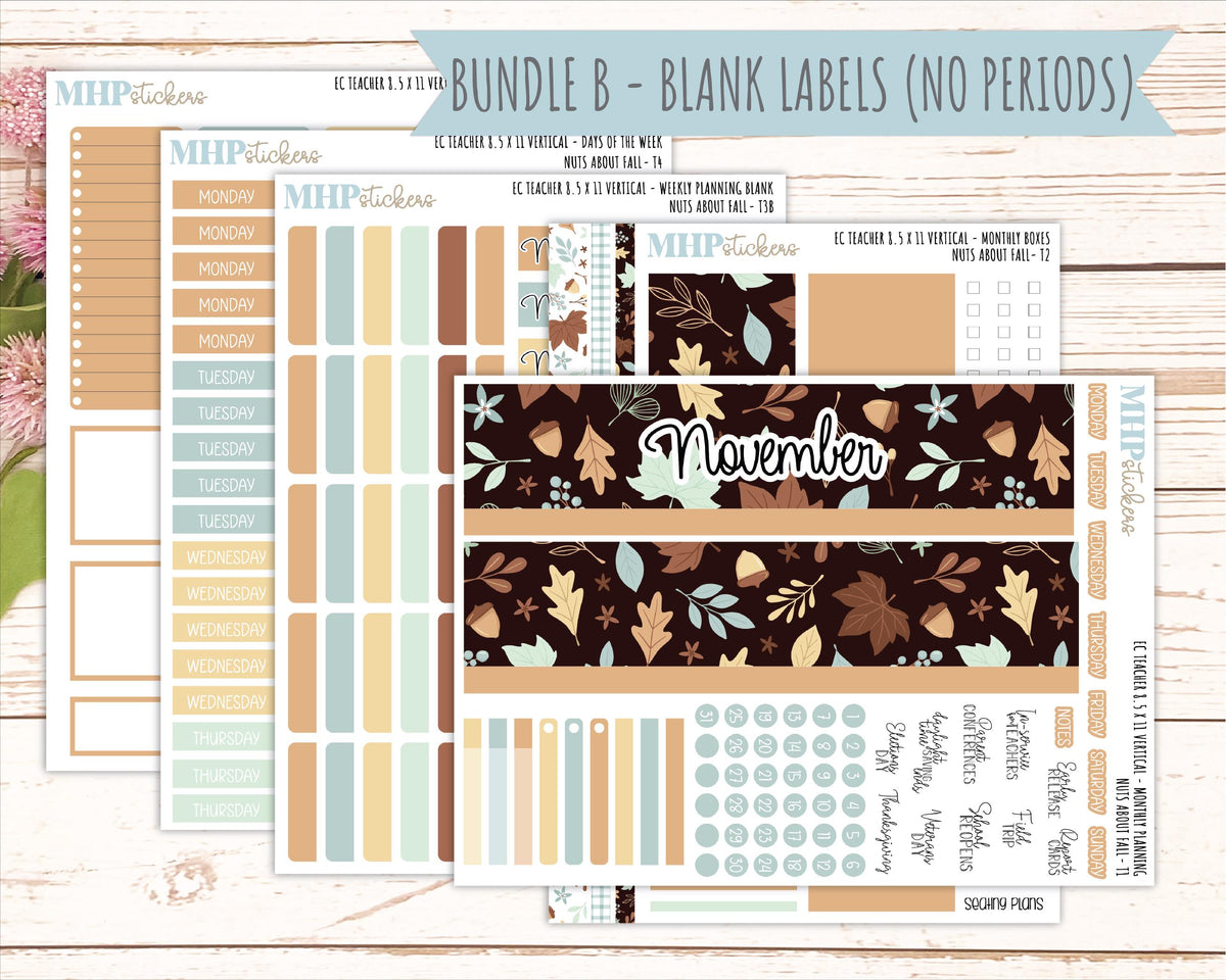 NOVEMBER Stickers for EC Teacher Lesson Planner - Vertical Layout. 2026 Collection "Nuts About Fall" || ECTV