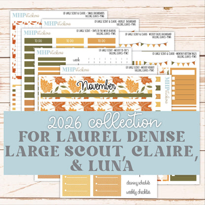 NOVEMBER 2026 Stickers for the Large Scout, Large Claire, and Large Luna Laurel Denise Planners "Falling Leaves" || PT