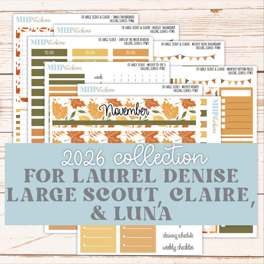 NOVEMBER 2026 Stickers for the Large Scout, Large Claire, and Large Luna Laurel Denise Planners "Falling Leaves" || PT