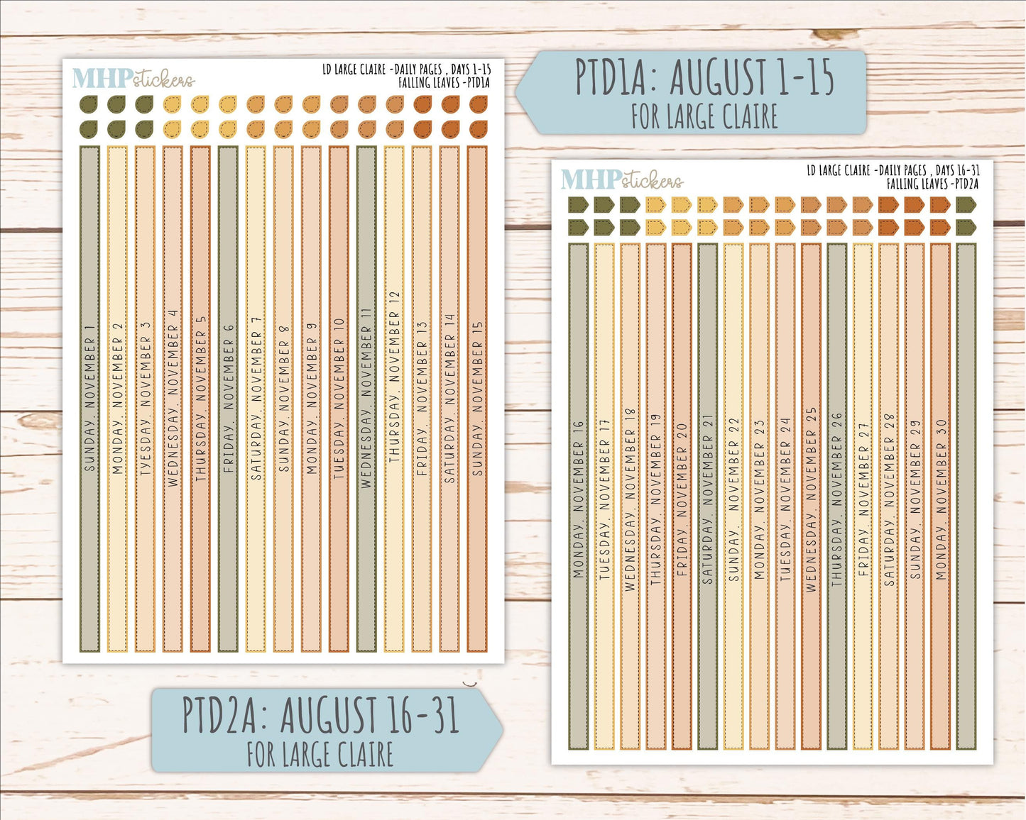 NOVEMBER 2026 Stickers for the Large Scout, Large Claire, and Large Luna Laurel Denise Planners "Falling Leaves" || PT