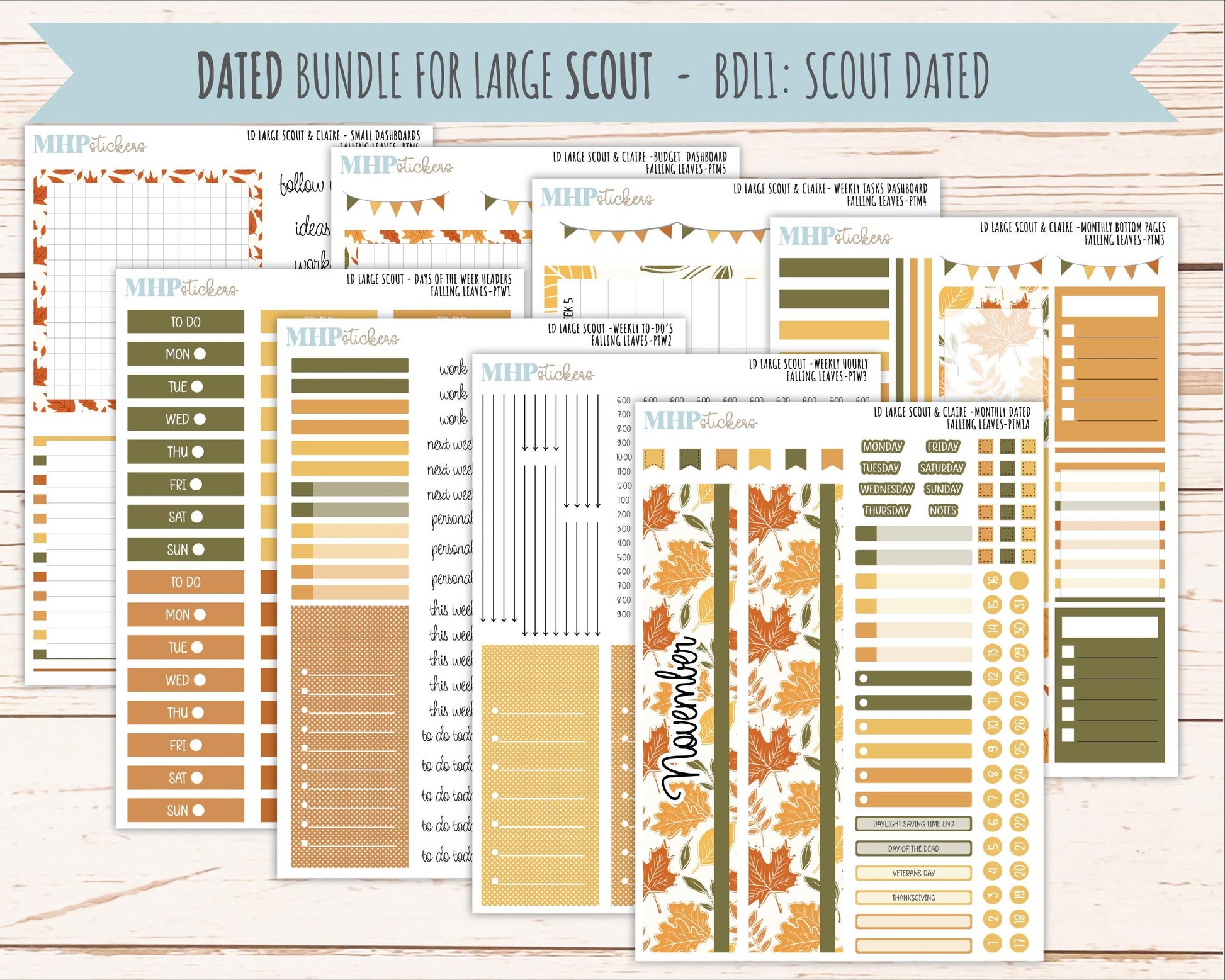 NOVEMBER 2026 Stickers for the Large Scout, Large Claire, and Large Luna Laurel Denise Planners "Falling Leaves" || PT