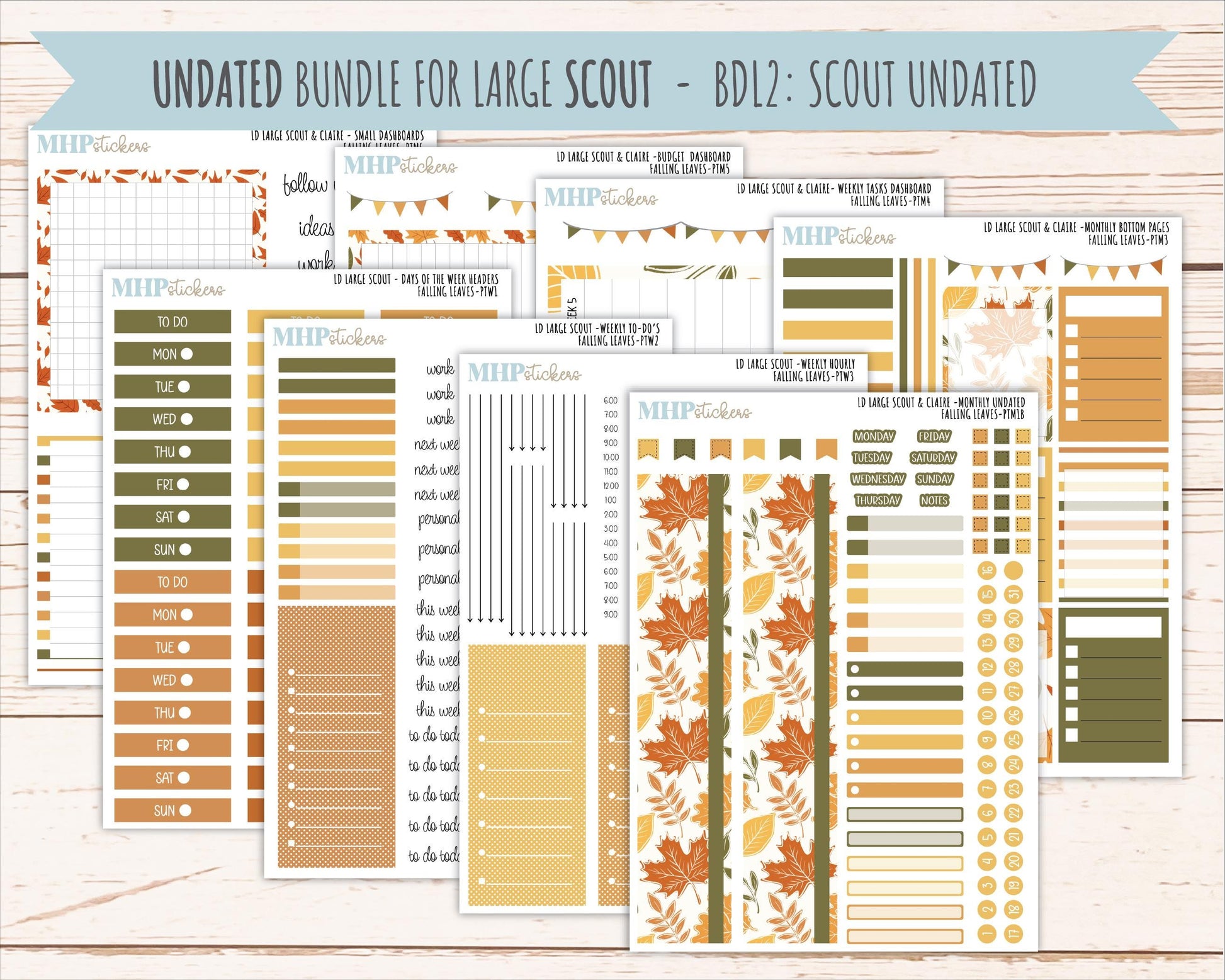 NOVEMBER 2026 Stickers for the Large Scout, Large Claire, and Large Luna Laurel Denise Planners "Falling Leaves" || PT