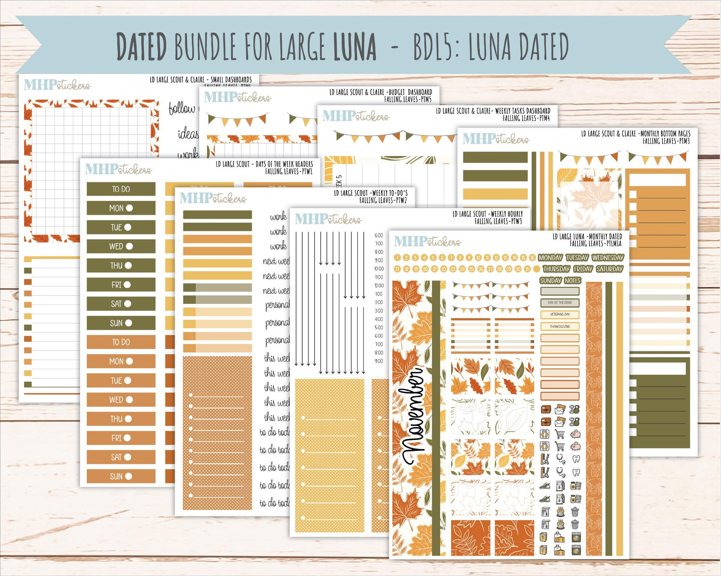 NOVEMBER 2026 Stickers for the Large Scout, Large Claire, and Large Luna Laurel Denise Planners "Falling Leaves" || PT