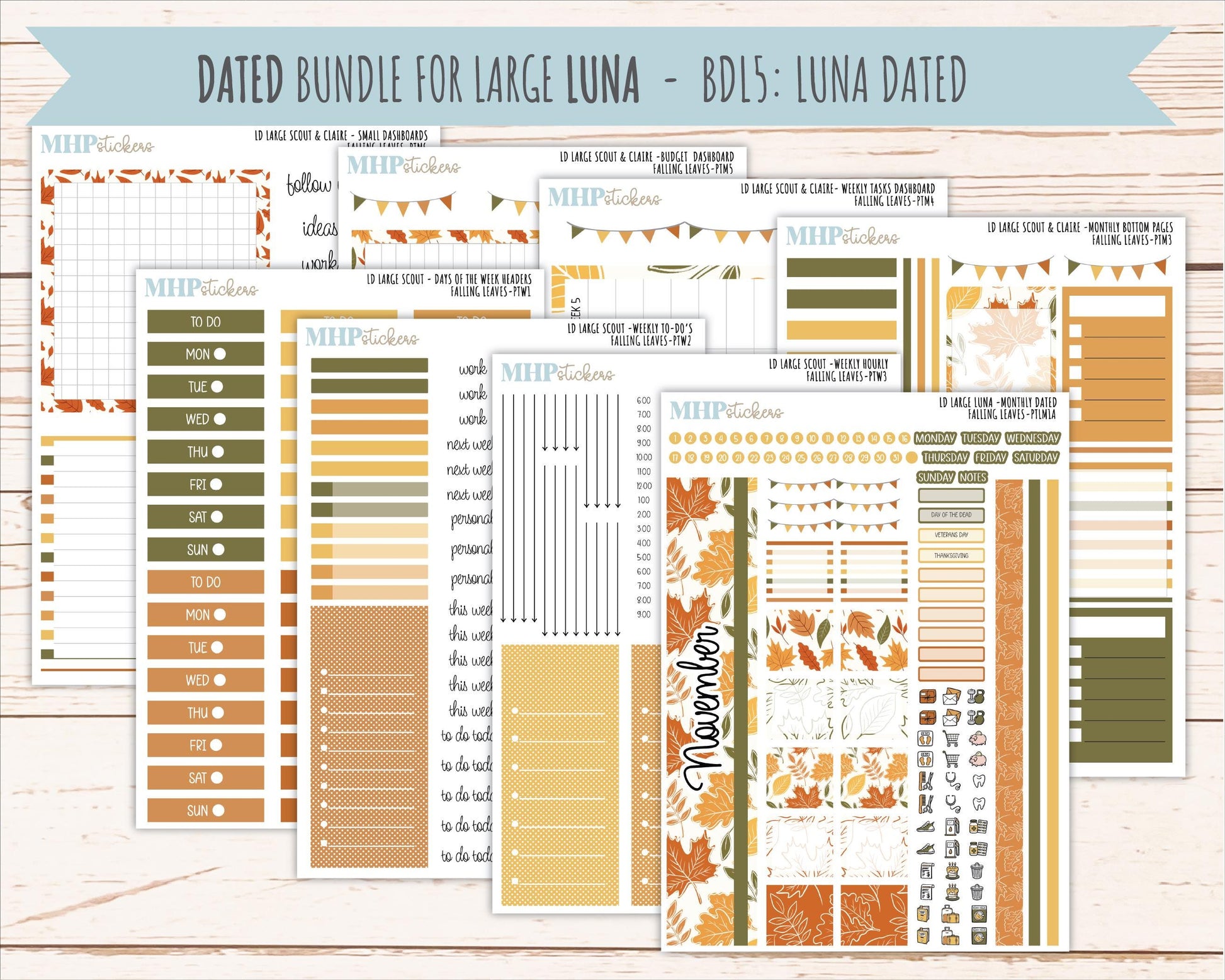 NOVEMBER 2026 Stickers for the Large Scout, Large Claire, and Large Luna Laurel Denise Planners "Falling Leaves" || PT