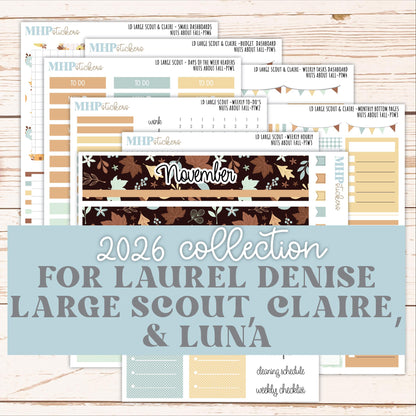 NOVEMBER 2026 Stickers for the Large Scout, Large Claire, and Large Luna Laurel Denise Planners "Nuts About Fall" || PT