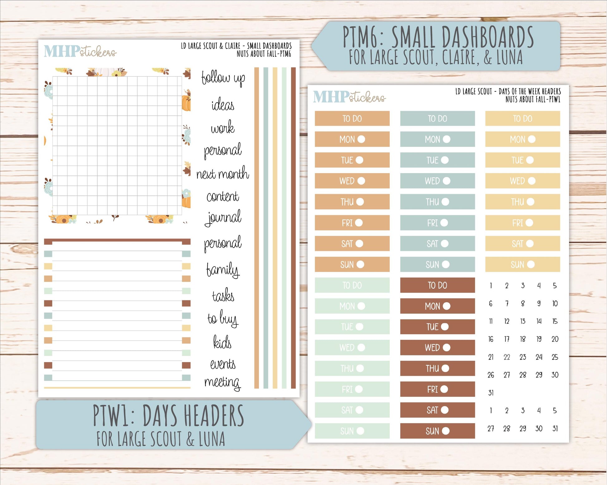 NOVEMBER 2026 Stickers for the Large Scout, Large Claire, and Large Luna Laurel Denise Planners "Nuts About Fall" || PT