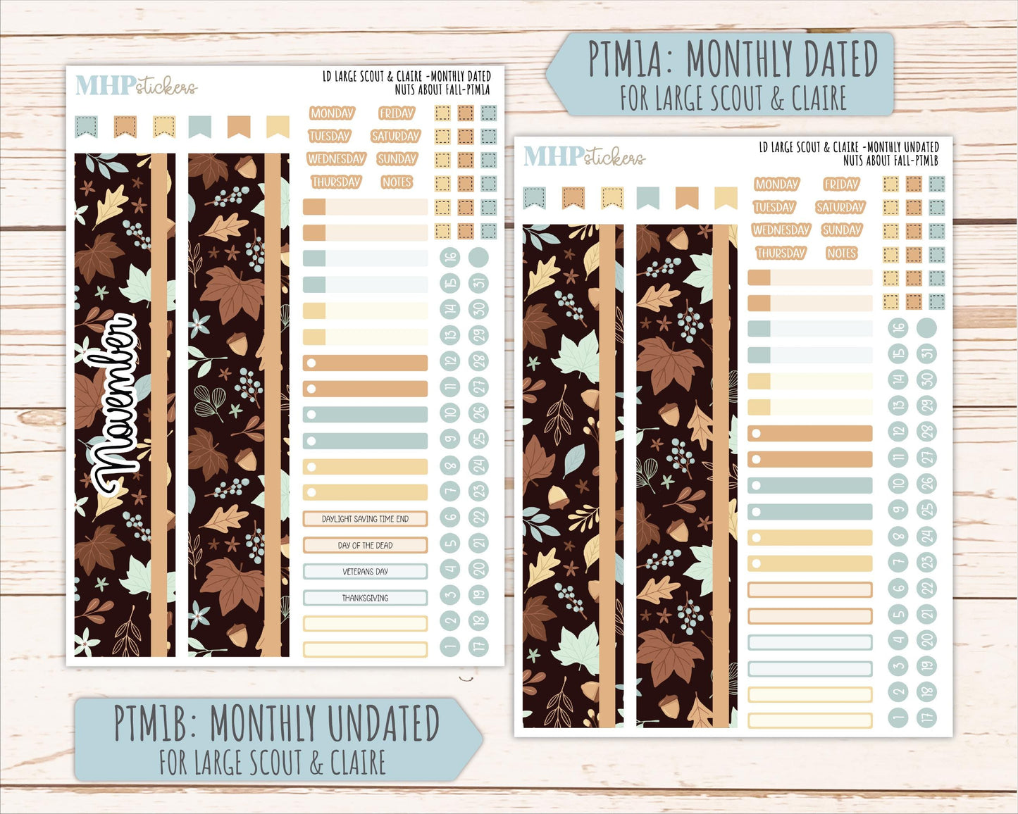 NOVEMBER 2026 Stickers for the Large Scout, Large Claire, and Large Luna Laurel Denise Planners "Nuts About Fall" || PT