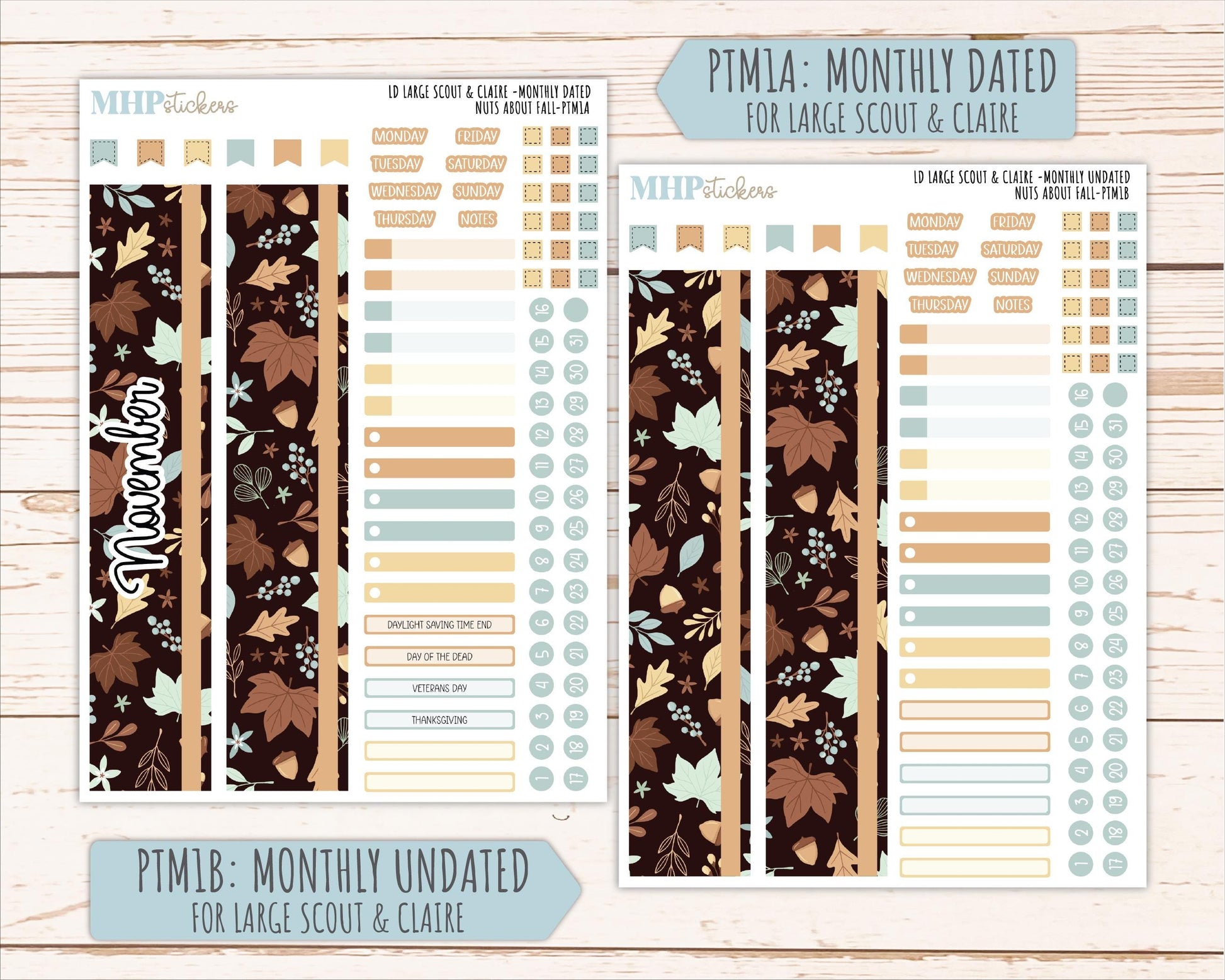 NOVEMBER 2026 Stickers for the Large Scout, Large Claire, and Large Luna Laurel Denise Planners "Nuts About Fall" || PT