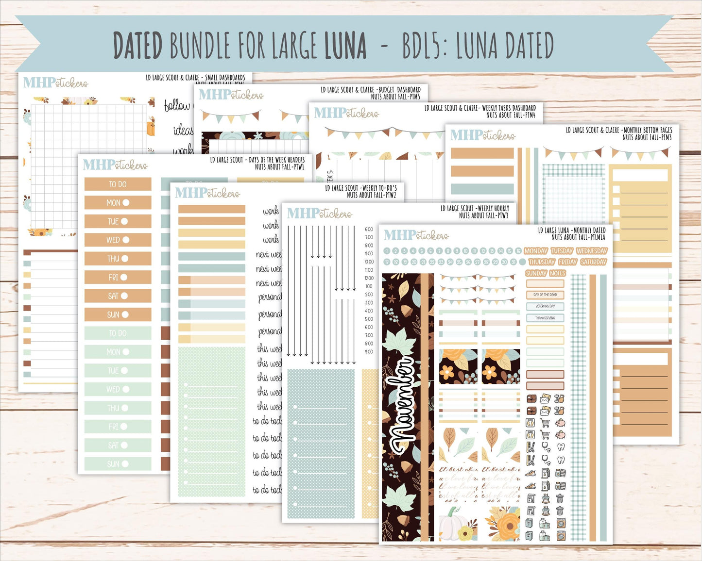 NOVEMBER 2026 Stickers for the Large Scout, Large Claire, and Large Luna Laurel Denise Planners "Nuts About Fall" || PT
