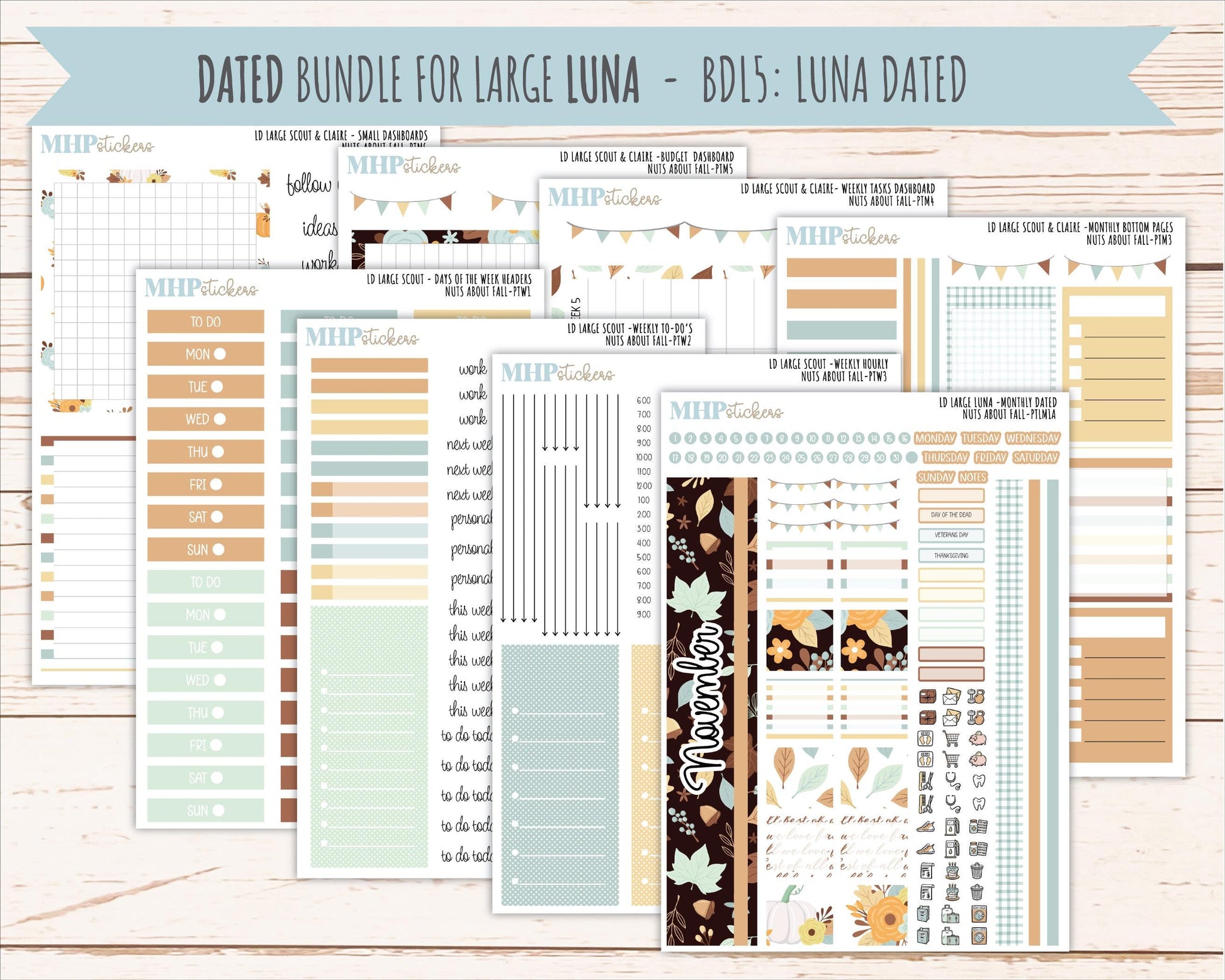 NOVEMBER 2026 Stickers for the Large Scout, Large Claire, and Large Luna Laurel Denise Planners "Nuts About Fall" || PT
