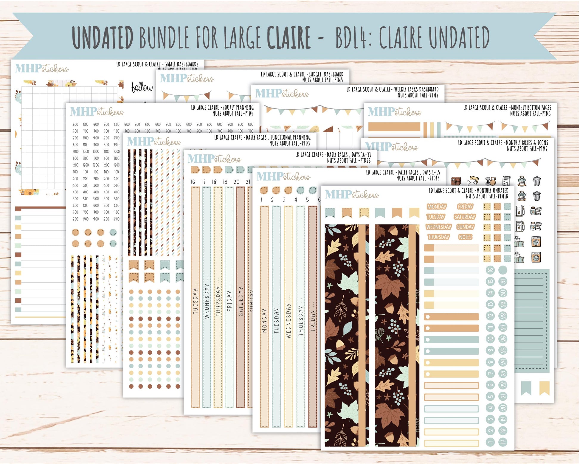 NOVEMBER 2026 Stickers for the Large Scout, Large Claire, and Large Luna Laurel Denise Planners "Nuts About Fall" || PT