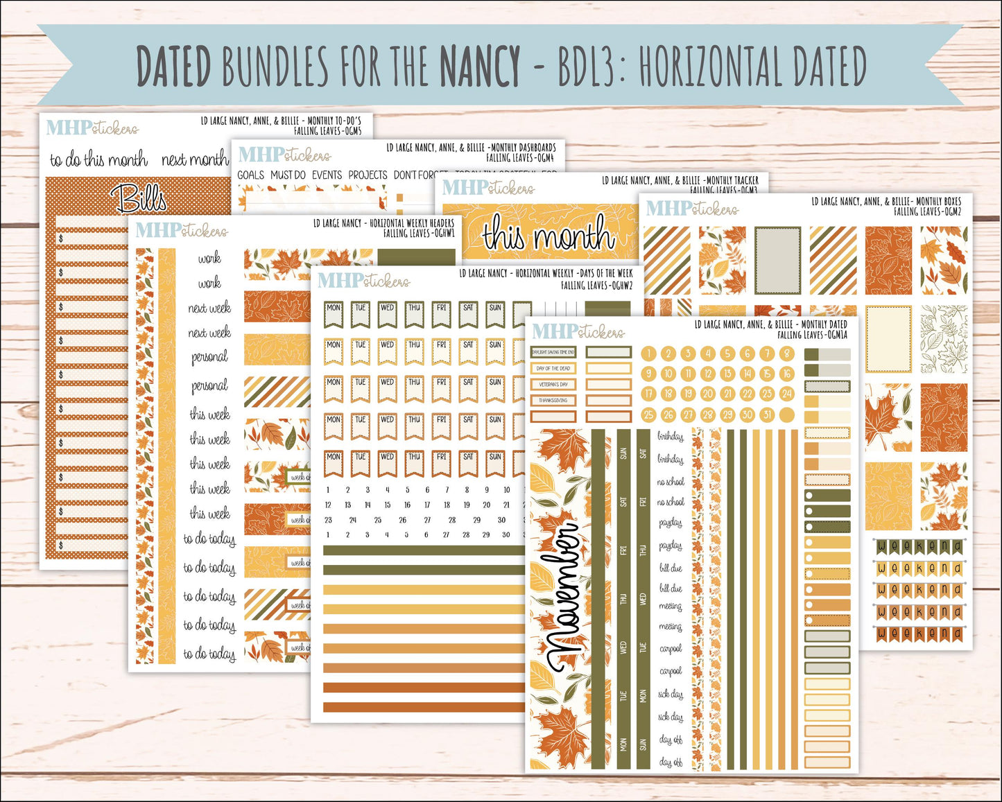 NOVEMBER 2026 Stickers for Large Nancy, Anne, & Billie Planners. Laurel Denise Planners. "Falling Leaves" || OG