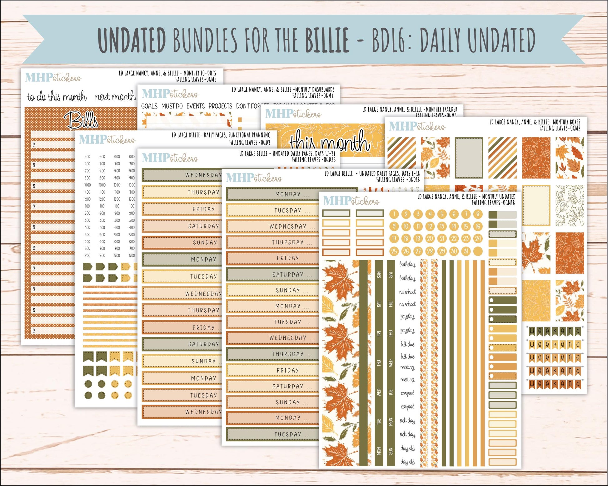 NOVEMBER 2026 Stickers for Large Nancy, Anne, & Billie Planners. Laurel Denise Planners. "Falling Leaves" || OG