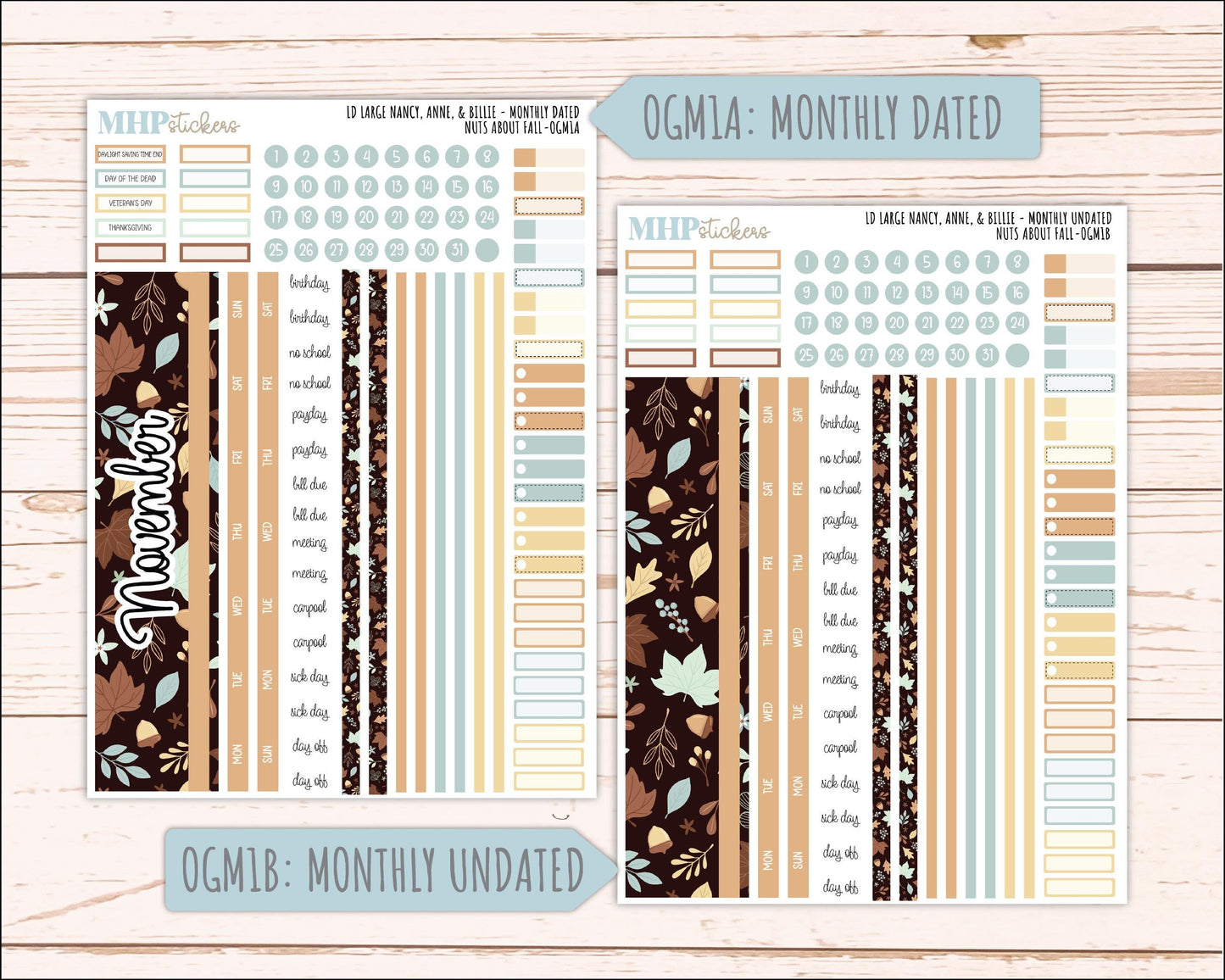 NOVEMBER 2026 Stickers for Large Nancy, Anne, & Billie Planners. Laurel Denise Planners. "Nuts About Fall" || OG