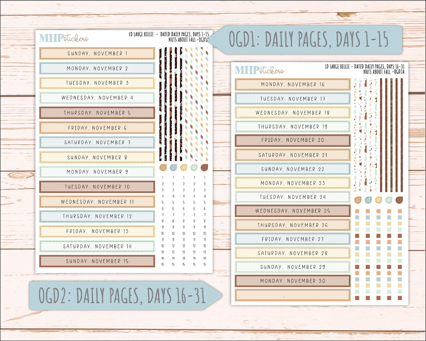 NOVEMBER 2026 Stickers for Large Nancy, Anne, & Billie Planners. Laurel Denise Planners. "Nuts About Fall" || OG