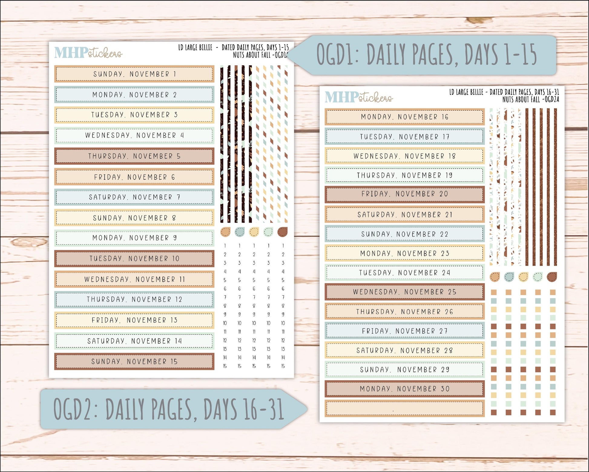 NOVEMBER 2026 Stickers for Large Nancy, Anne, & Billie Planners. Laurel Denise Planners. "Nuts About Fall" || OG