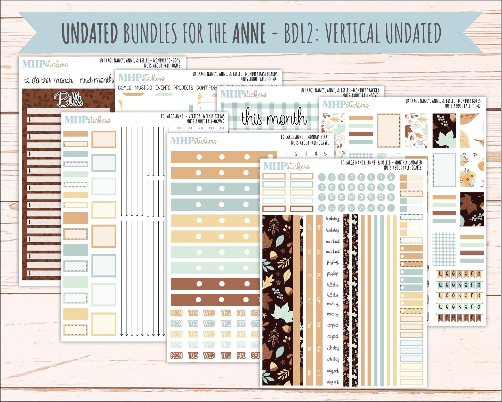 NOVEMBER 2026 Stickers for Large Nancy, Anne, & Billie Planners. Laurel Denise Planners. "Nuts About Fall" || OG