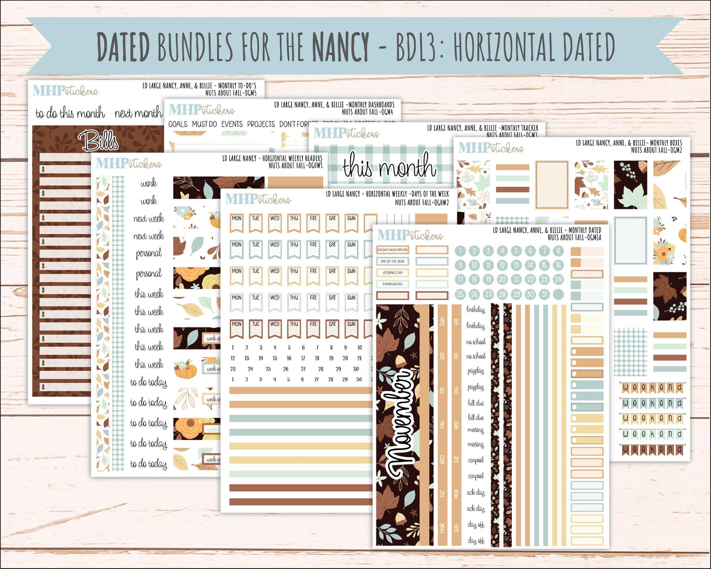 NOVEMBER 2026 Stickers for Large Nancy, Anne, & Billie Planners. Laurel Denise Planners. "Nuts About Fall" || OG