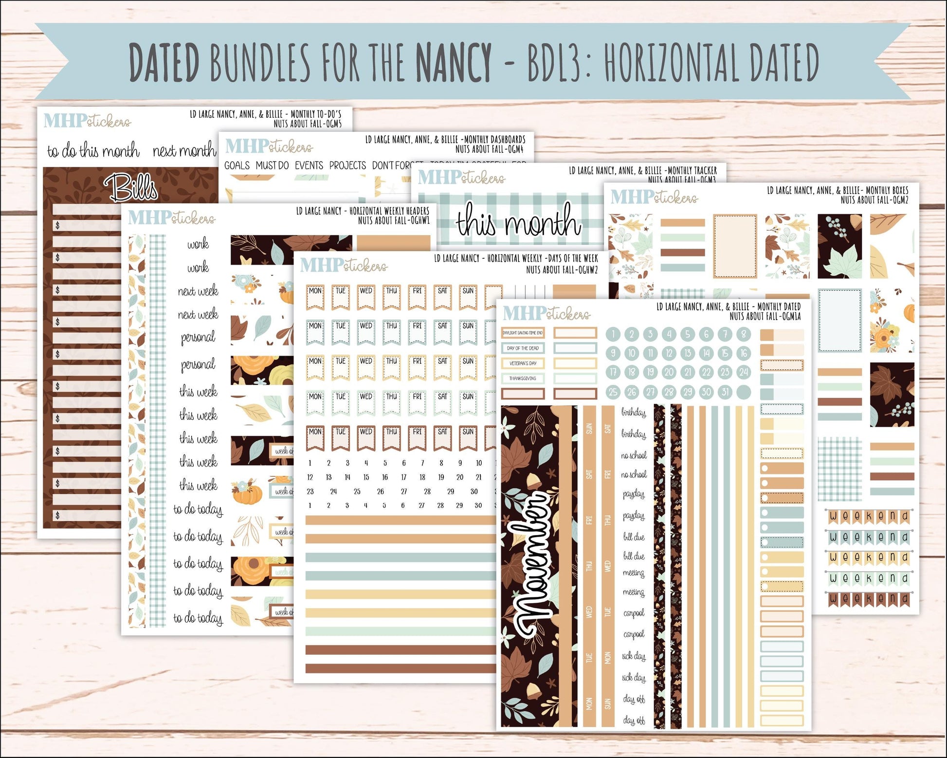 NOVEMBER 2026 Stickers for Large Nancy, Anne, & Billie Planners. Laurel Denise Planners. "Nuts About Fall" || OG