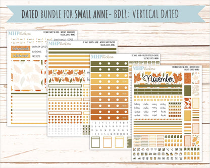 NOVEMBER 2026 Stickers for Small Nancy & Anne Laurel Denise Planners "Falling Leaves" || MN