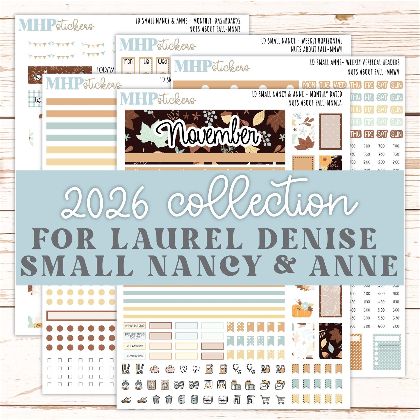 NOVEMBER 2026 Stickers for Small Nancy & Anne Laurel Denise Planners "Nuts About Fall" || MN