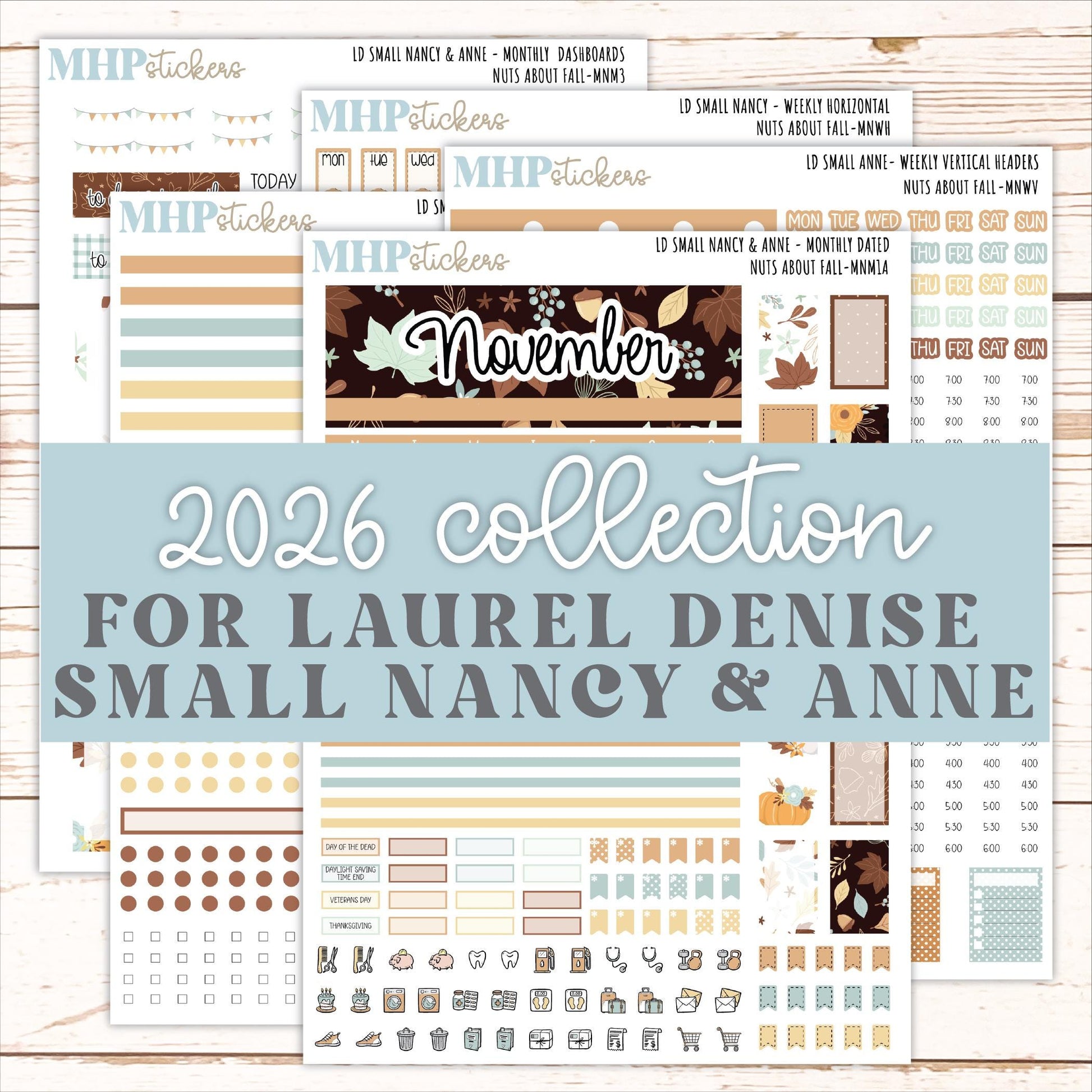 NOVEMBER 2026 Stickers for Small Nancy & Anne Laurel Denise Planners "Nuts About Fall" || MN