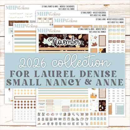 NOVEMBER 2026 Stickers for Small Nancy & Anne Laurel Denise Planners "Nuts About Fall" || MN