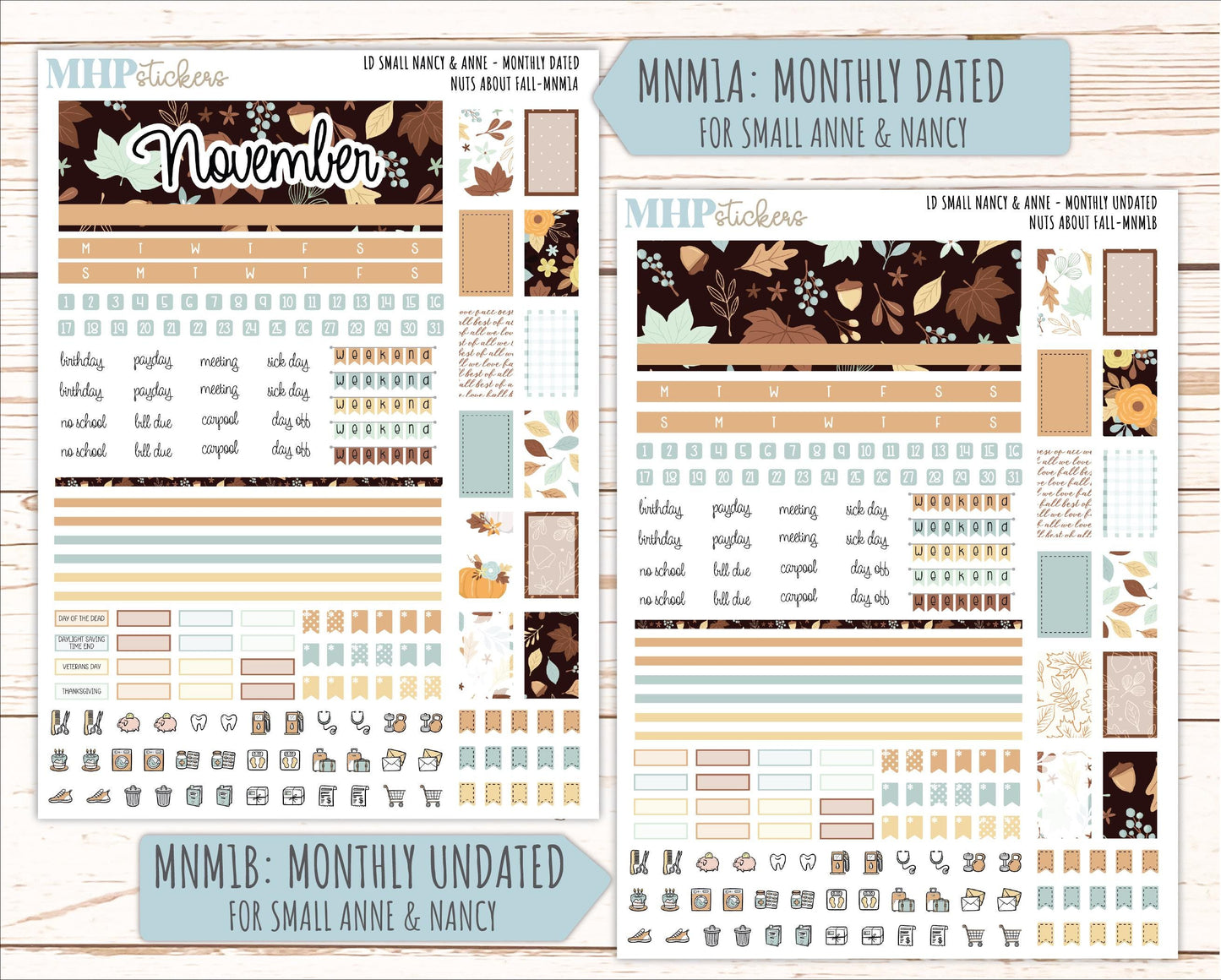 NOVEMBER 2026 Stickers for Small Nancy & Anne Laurel Denise Planners "Nuts About Fall" || MN