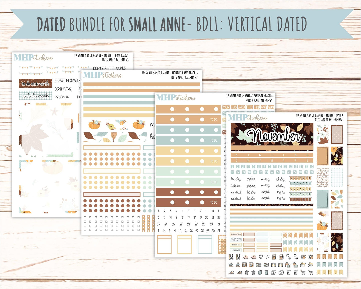 NOVEMBER 2026 Stickers for Small Nancy & Anne Laurel Denise Planners "Nuts About Fall" || MN