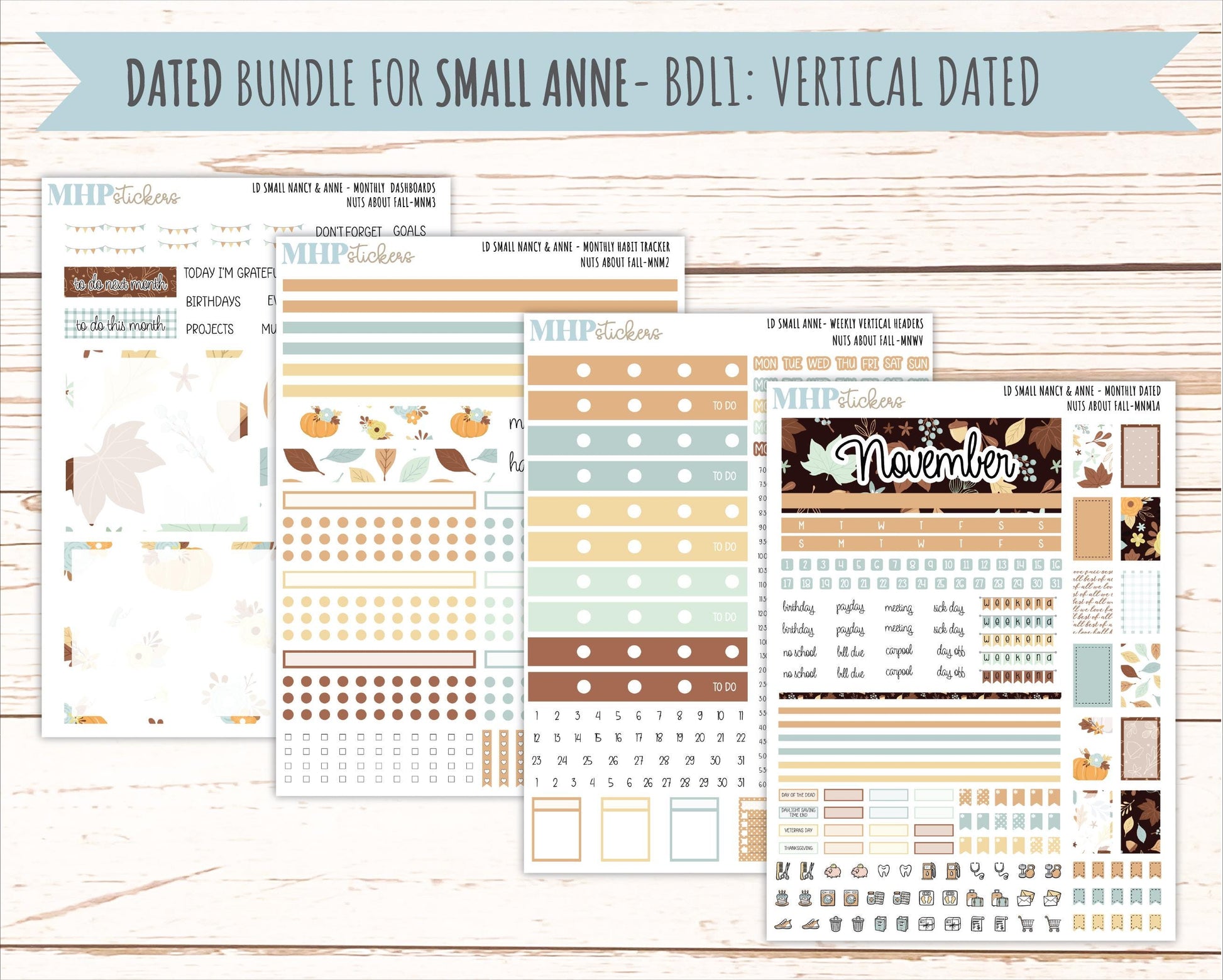 NOVEMBER 2026 Stickers for Small Nancy & Anne Laurel Denise Planners "Nuts About Fall" || MN