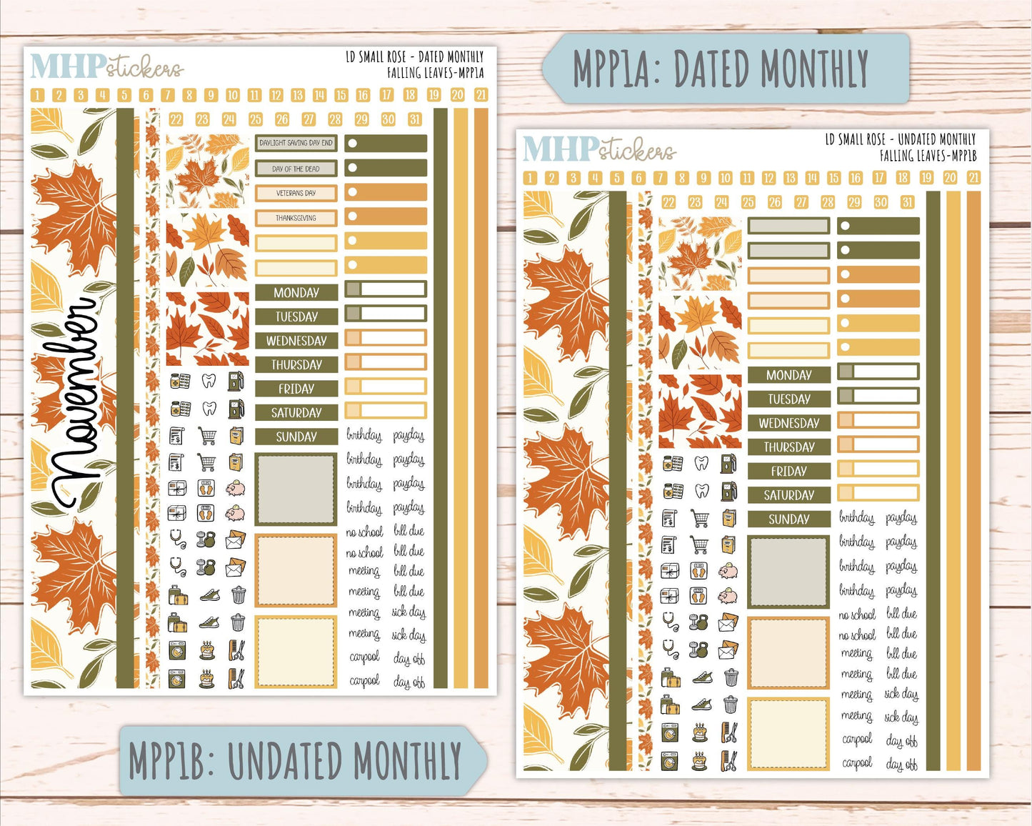 NOVEMBER 2026 Stickers for The Small Rose Laurel Denise Planner. "Falling Leaves" || MPP