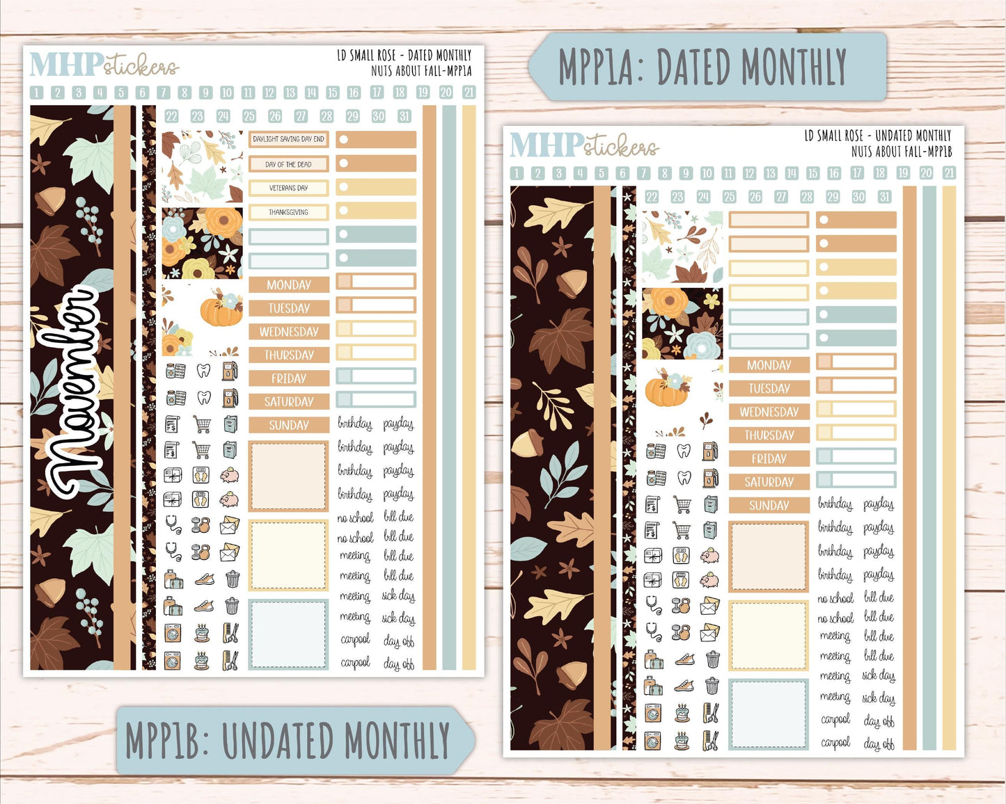 NOVEMBER 2026 Stickers for The Small Rose Laurel Denise Planner. "Nuts About Fall" || MPP