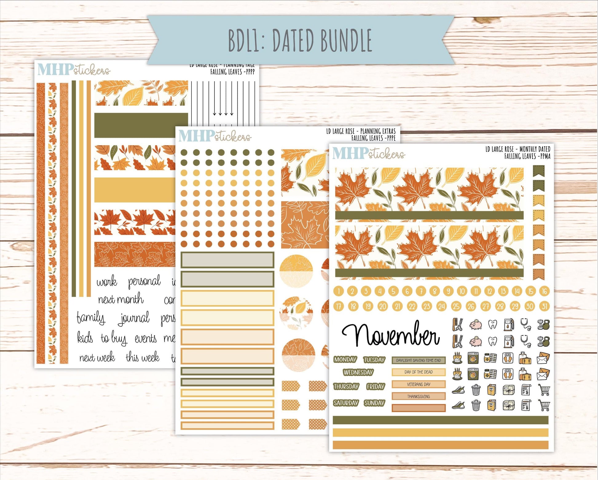 NOVEMBER 2026 Stickers for the Large Rose Laurel Denise Planner. "Falling Leaves" || PP