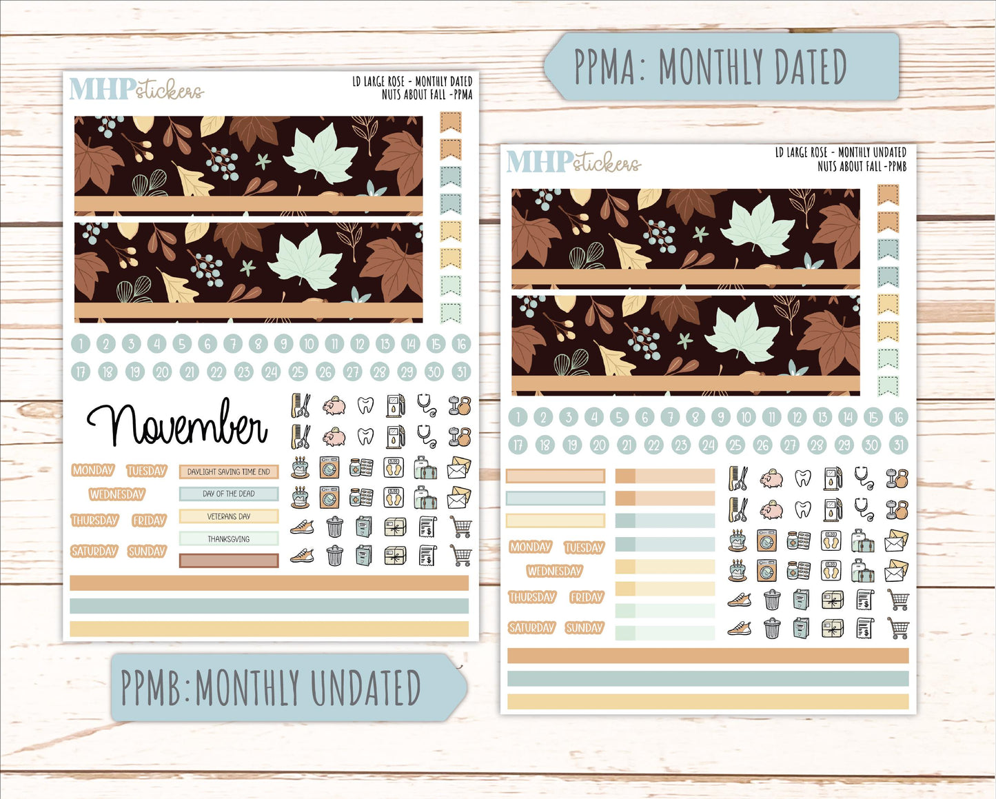 NOVEMBER 2026 Stickers for the Large Rose Laurel Denise Planner. "Nuts About Fall || PP