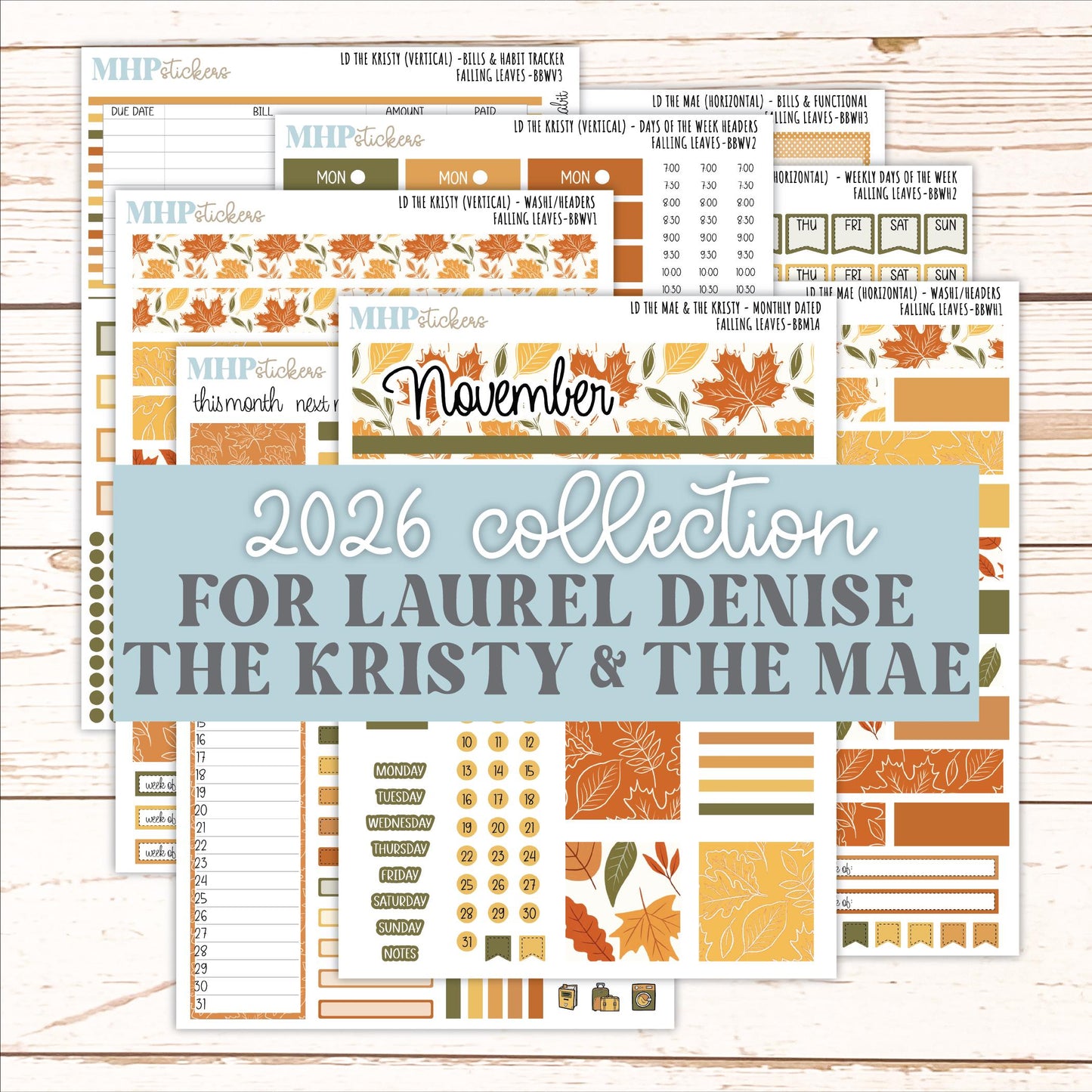 NOVEMBER 2026 Stickers for the Mae & Kristy Laurel Denise Planners "Falling Leaves" || BB