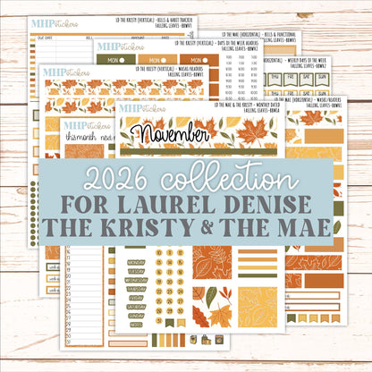 NOVEMBER 2026 Stickers for the Mae & Kristy Laurel Denise Planners "Falling Leaves" || BB