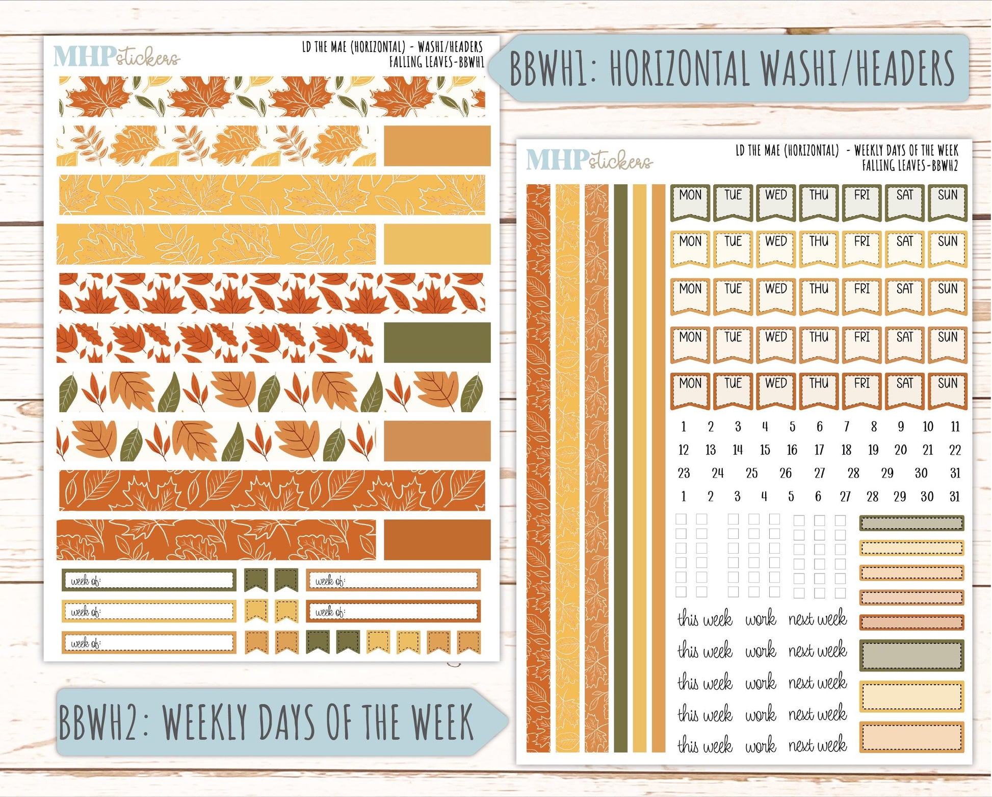NOVEMBER 2026 Stickers for the Mae & Kristy Laurel Denise Planners "Falling Leaves" || BB