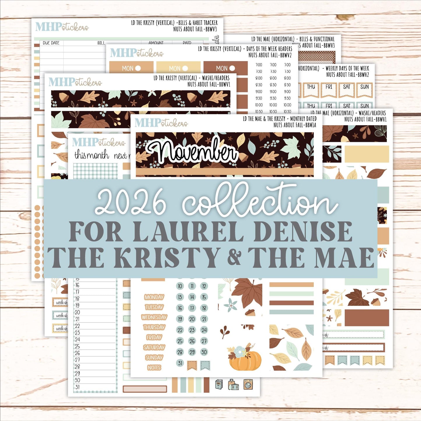 NOVEMBER 2026 Stickers for the Mae & Kristy Laurel Denise Planners "Nuts About Fall" || BB