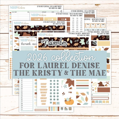 NOVEMBER 2026 Stickers for the Mae & Kristy Laurel Denise Planners "Nuts About Fall" || BB