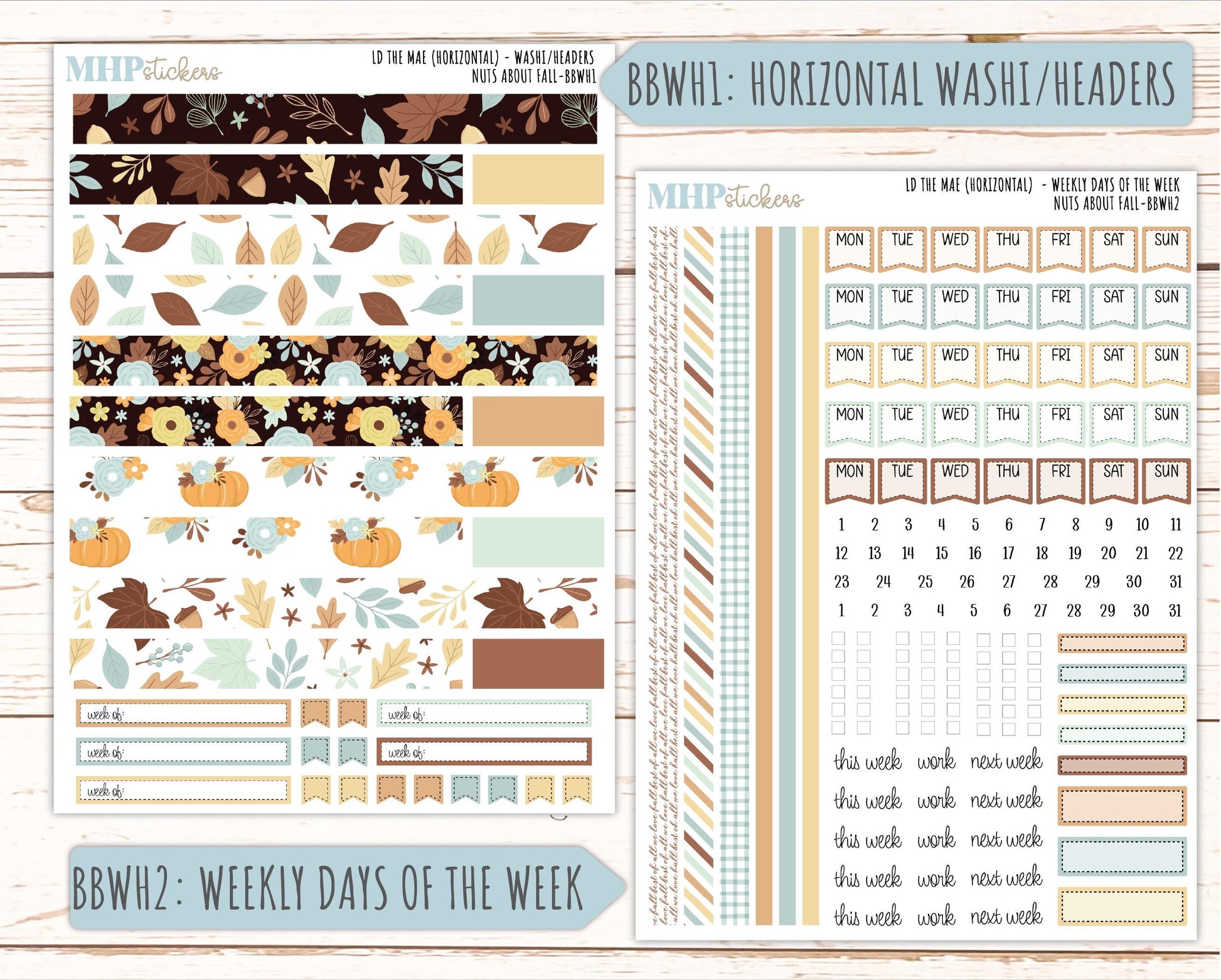 NOVEMBER 2026 Stickers for the Mae & Kristy Laurel Denise Planners "Nuts About Fall" || BB