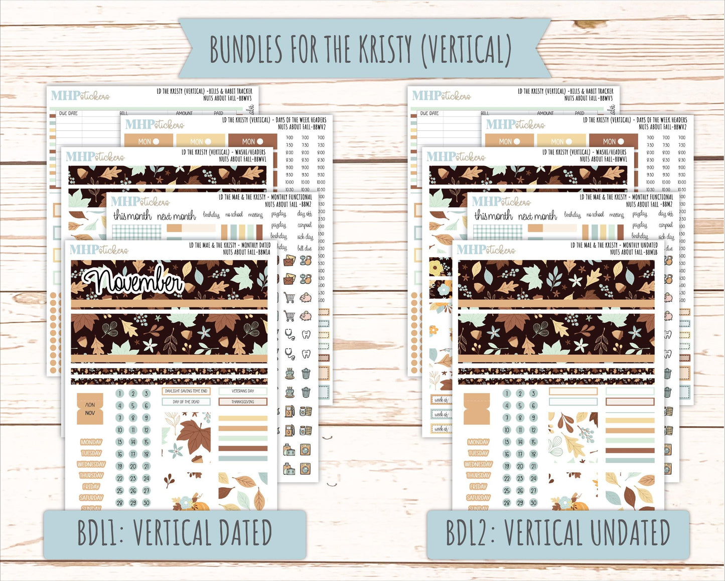 NOVEMBER 2026 Stickers for the Mae & Kristy Laurel Denise Planners "Nuts About Fall" || BB