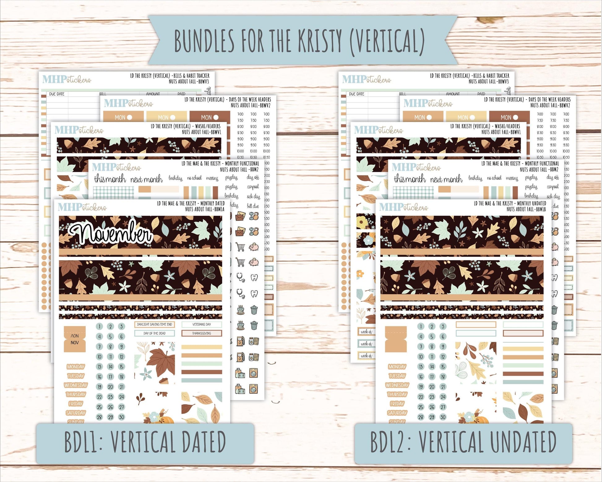 NOVEMBER 2026 Stickers for the Mae & Kristy Laurel Denise Planners "Nuts About Fall" || BB