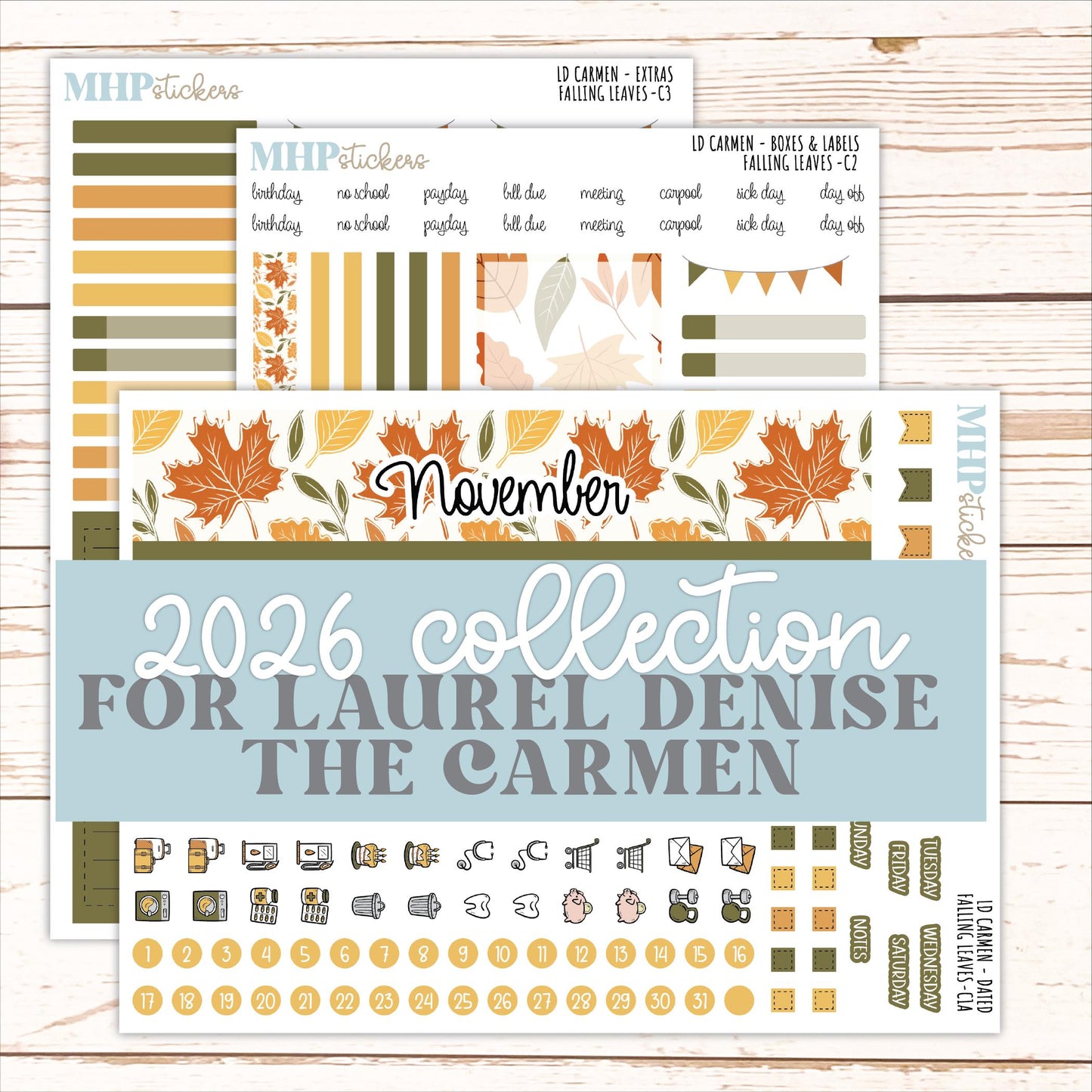NOVEMBER 2026 Stickers for The Carmen Laurel Denise Planner "Falling Leaves" || C